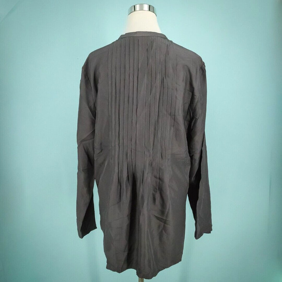 Garnet Hill Size 16 Dark Gray Pinktuck Pleat Button Long Sleeve Silk Tunic Top - Picture 3 of 7